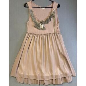 Forla Paris Romantic Boho Mini Dress Beaded Whimsy Fairy Earth Mauve Latte Brow